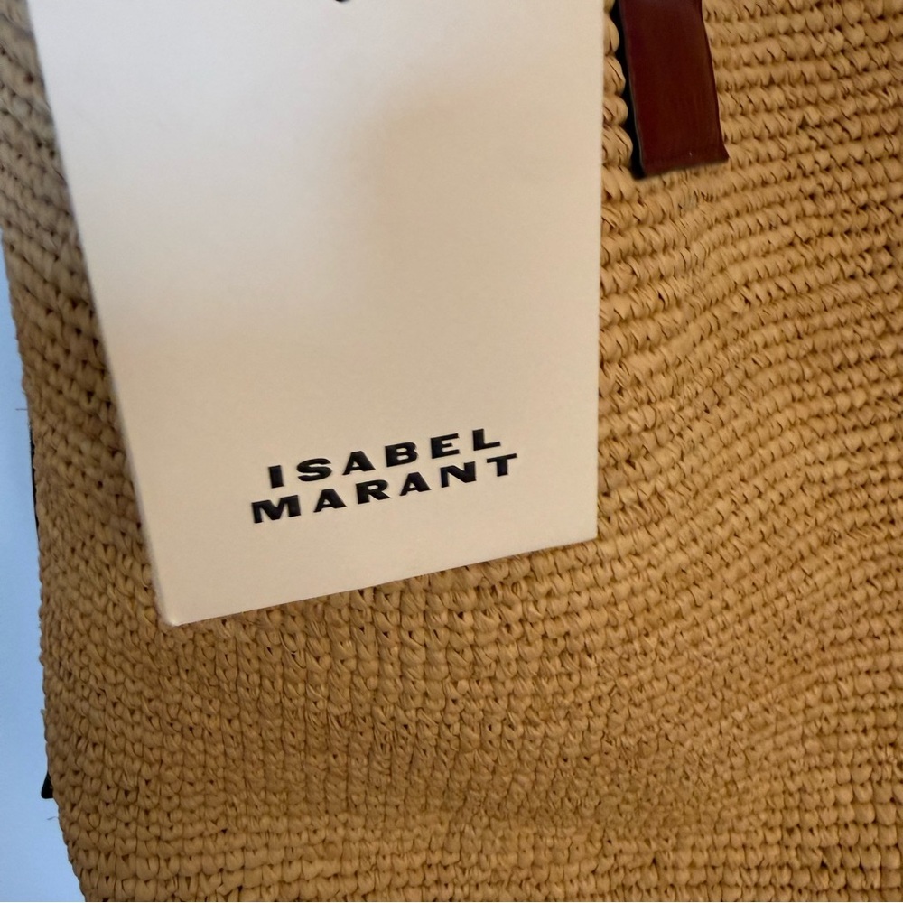 Isabel Marant Bayia Bag Natural Raffia and Midnight Navy Leather NWT - Picture 11 of 13